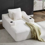 67 Chaise Longue en Velours Côtelé, Accoudoirs de 9,9 po, Fauteuil Inclinable à Siège Profond, Canapé-Lit Sans Cadre Convertible avec 2 Oreillers