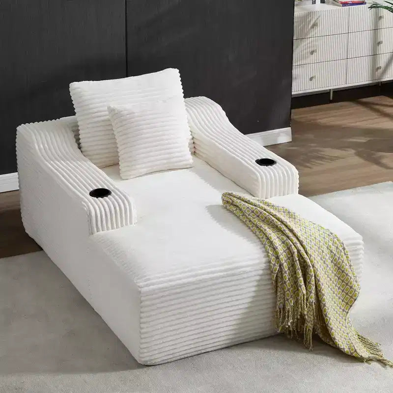 67 Chaise Longue en Velours Côtelé, Accoudoirs de 9,9 po, Fauteuil Inclinable à Siège Profond, Canapé-Lit Sans Cadre Convertible avec 2 Oreillers