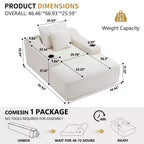 67 Chaise Longue en Velours Côtelé, Accoudoirs de 9,9 po, Fauteuil Inclinable à Siège Profond, Canapé-Lit Sans Cadre Convertible avec 2 Oreillers