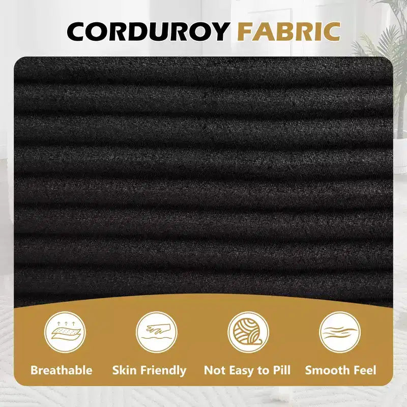 67 Chaise Longue en Velours Côtelé, Accoudoirs de 9,9 po, Fauteuil Inclinable à Siège Profond, Canapé-Lit Sans Cadre Convertible avec 2 Oreillers
