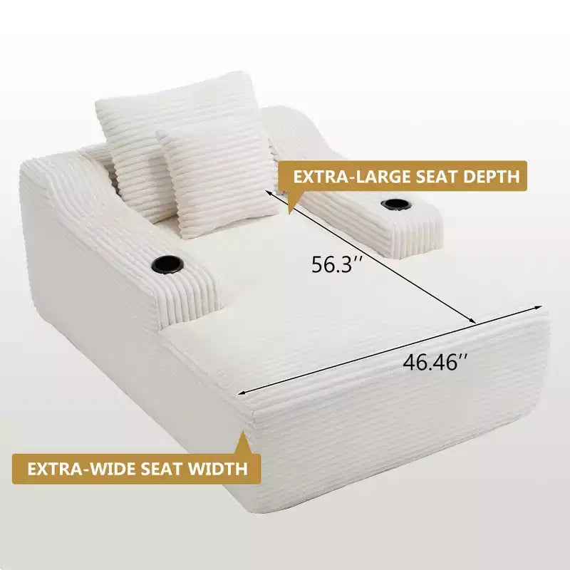 67 Chaise Longue en Velours Côtelé, Accoudoirs de 9,9 po, Fauteuil Inclinable à Siège Profond, Canapé-Lit Sans Cadre Convertible avec 2 Oreillers