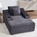 67 Chaise Longue en Velours Côtelé, Accoudoirs de 9,9 po, Fauteuil Inclinable à Siège Profond, Canapé-Lit Sans Cadre Convertible avec 2 Oreillers