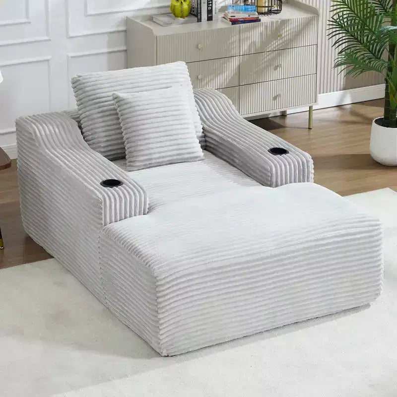 67 Chaise Longue en Velours Côtelé, Accoudoirs de 9,9 po, Fauteuil Inclinable à Siège Profond, Canapé-Lit Sans Cadre Convertible avec 2 Oreillers