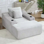 67 Chaise Longue en Velours Côtelé, Accoudoirs de 9,9 po, Fauteuil Inclinable à Siège Profond, Canapé-Lit Sans Cadre Convertible avec 2 Oreillers