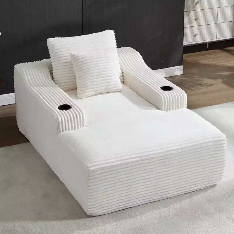 67 Chaise Longue en Velours Côtelé, Accoudoirs de 9,9 po, Fauteuil Inclinable à Siège Profond, Canapé-Lit Sans Cadre Convertible avec 2 Oreillers