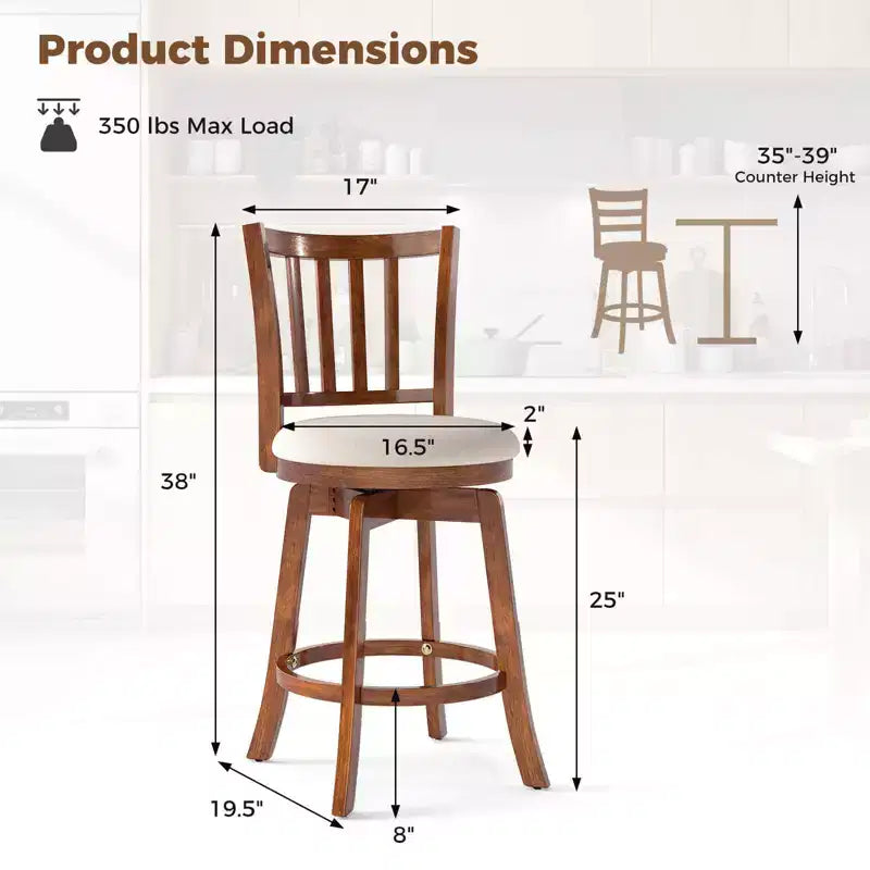 Tabourets de bar pivotants Costway 25 po (ensemble de 2) avec dossier, siège rembourré et repose-pieds
