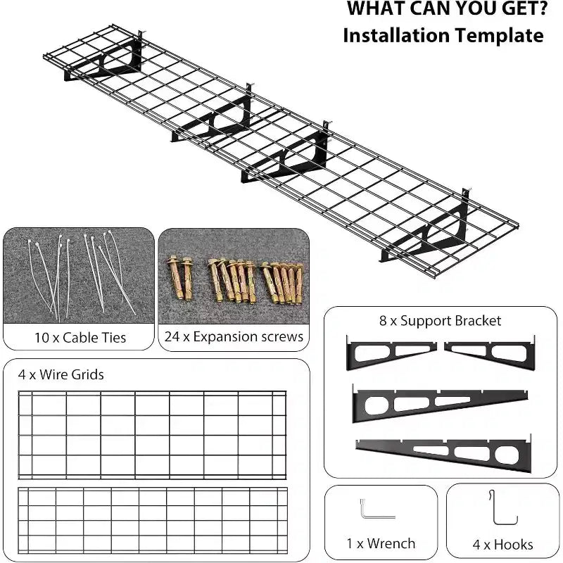 Étagères murales de garage, lot de 2 étagères de rangement robustes en acier 2x6 pieds, noires, pour l'organisation de garage et de sous-sol