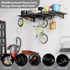 Étagères murales de garage, lot de 2 étagères de rangement robustes en acier 2x6 pieds, noires, pour l'organisation de garage et de sous-sol