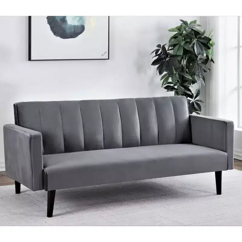 Whisen 72 Velvet Convertible Futon Sofa Bed, Full Out Twin Sleeper Couch - Grey