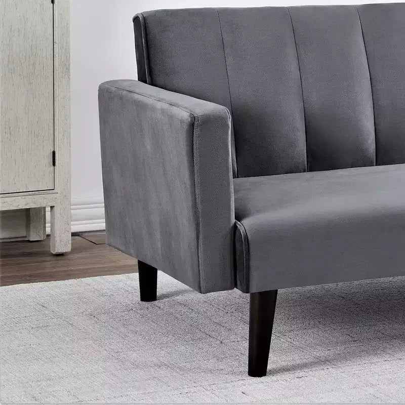 Canapé-lit futon convertible en velours Whisen 72, lit double ou simple – Gris