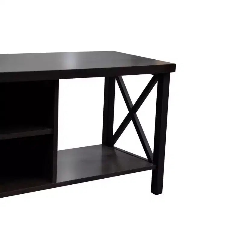 Meuble TV en bois AndMakers de 148 cm de large avec 4 étagères de rangement, convient aux téléviseurs jusqu'à 65 po.