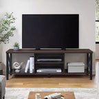 Meuble TV en bois AndMakers de 148 cm de large avec 4 étagères de rangement, convient aux téléviseurs jusqu'à 65 po.
