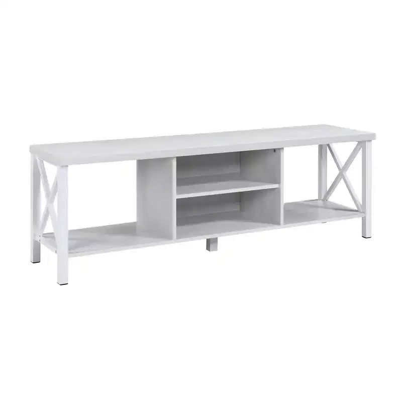 Meuble TV en bois AndMakers de 148 cm de large avec 4 étagères de rangement, convient aux téléviseurs jusqu'à 65 po.
