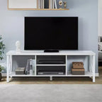 Meuble TV en bois AndMakers de 148 cm de large avec 4 étagères de rangement, convient aux téléviseurs jusqu'à 65 po.