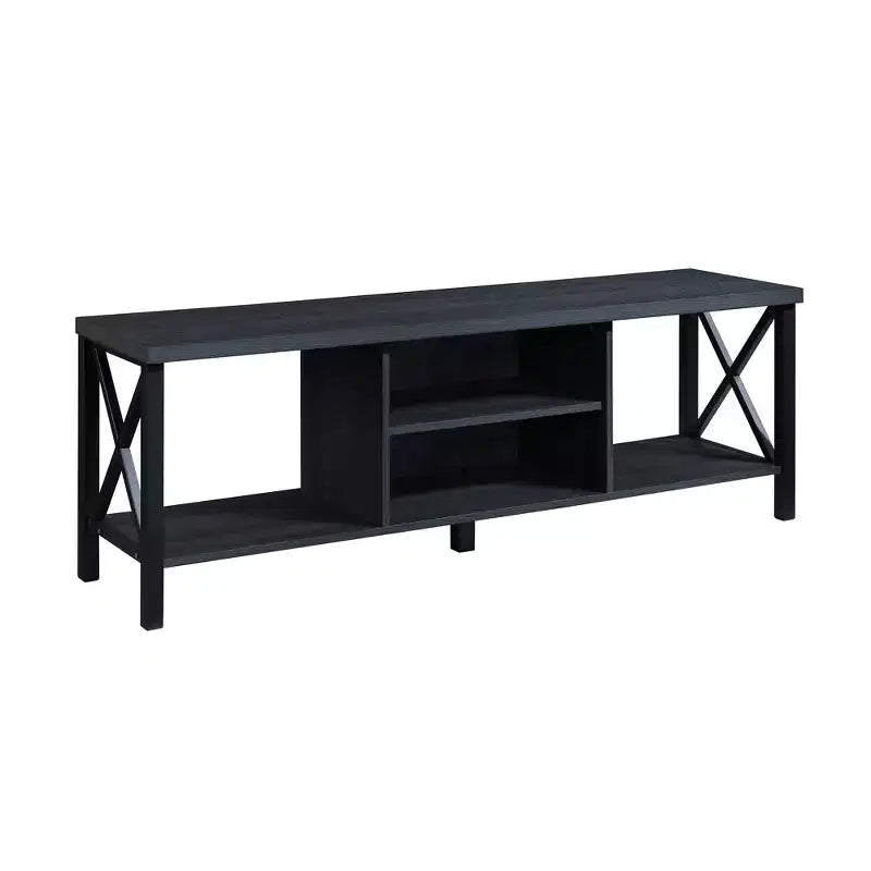 Meuble TV en bois AndMakers de 148 cm de large avec 4 étagères de rangement, convient aux téléviseurs jusqu'à 65 po.