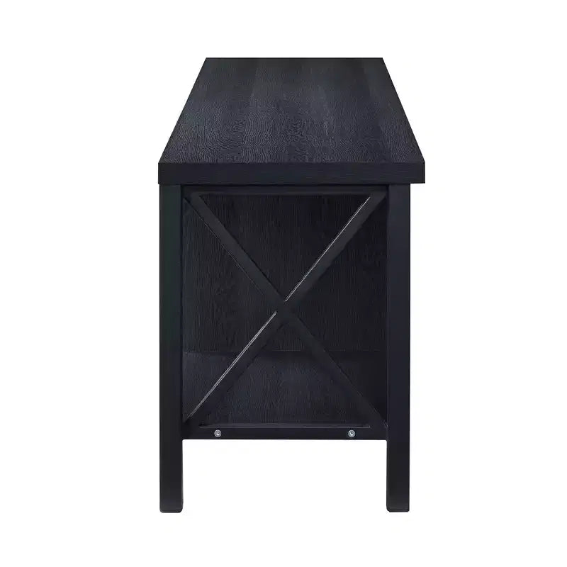 Meuble TV en bois AndMakers de 148 cm de large avec 4 étagères de rangement, convient aux téléviseurs jusqu'à 65 po.