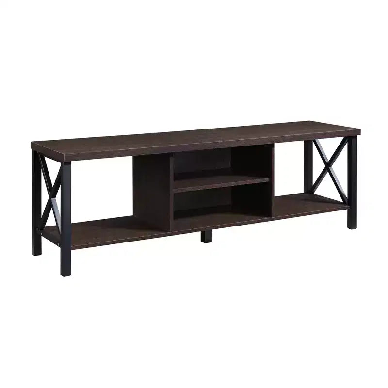 Meuble TV en bois AndMakers de 148 cm de large avec 4 étagères de rangement, convient aux téléviseurs jusqu'à 65 po.