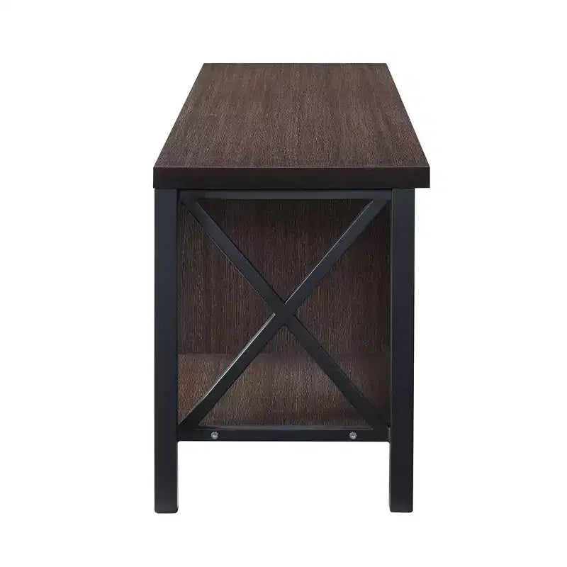 Meuble TV en bois AndMakers de 148 cm de large avec 4 étagères de rangement, convient aux téléviseurs jusqu'à 65 po.