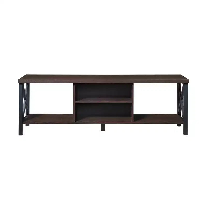 Meuble TV en bois AndMakers de 148 cm de large avec 4 étagères de rangement, convient aux téléviseurs jusqu'à 65 po.