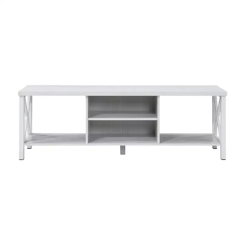 Meuble TV en bois AndMakers de 148 cm de large avec 4 étagères de rangement, convient aux téléviseurs jusqu'à 65 po.