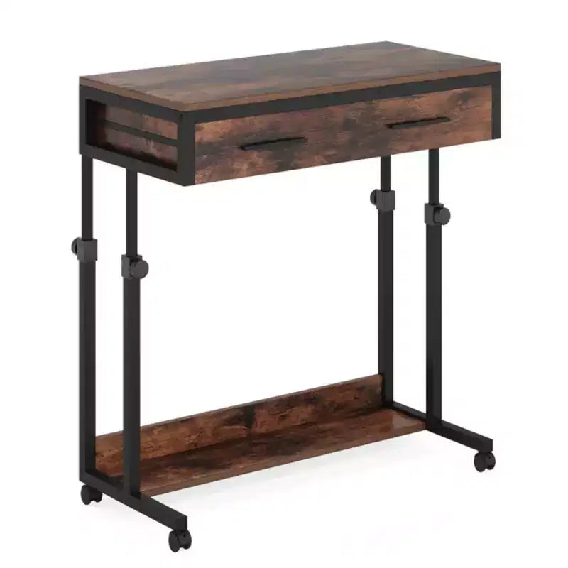 NAYSAYE Bureau mobile d'appoint, hauteur réglable, avec roulettes et tiroir de rangement, pour bureau à domicile, noir et marron, 31.52*17.73*42.16