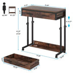 NAYSAYE Bureau mobile d'appoint, hauteur réglable, avec roulettes et tiroir de rangement, pour bureau à domicile, noir et marron, 31.52*17.73*42.16