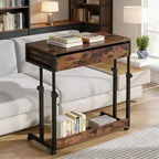 NAYSAYE Bureau mobile d'appoint, hauteur réglable, avec roulettes et tiroir de rangement, pour bureau à domicile, noir et marron, 31.52*17.73*42.16