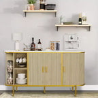 Buffet de rangement de 150 cm avec portes cannelées, pieds en métal, plateau aspect marbre, style Mid-Century Moderne, pour salle à manger