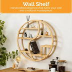 Étagère murale ronde en bambou Vintiquewise avec présentoir en bois à 3 niveaux, étagère suspendue bohème pour salon, chambre et décoration intérieure