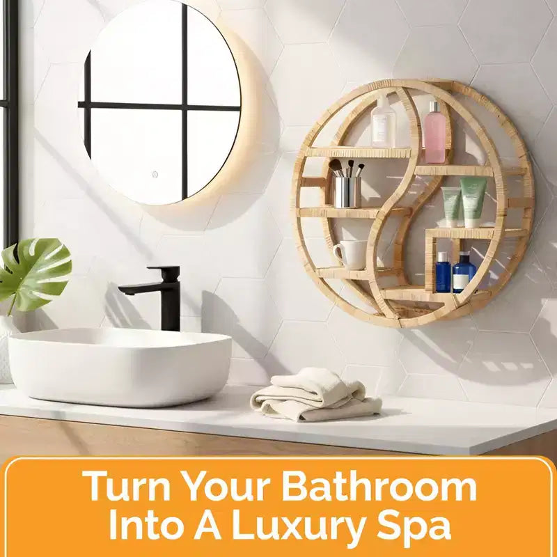 Étagère murale ronde en bambou Vintiquewise avec présentoir en bois à 3 niveaux, étagère suspendue bohème pour salon, chambre et décoration intérieure