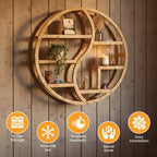 Étagère murale ronde en bambou Vintiquewise avec présentoir en bois à 3 niveaux, étagère suspendue bohème pour salon, chambre et décoration intérieure