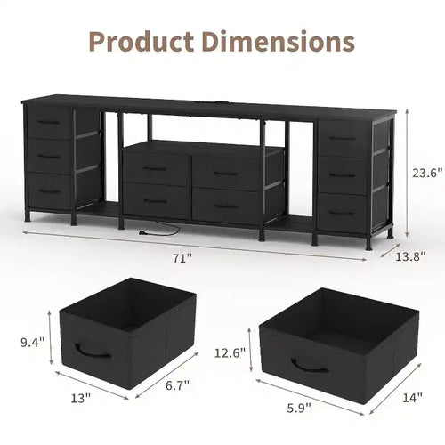 Commode à 10 tiroirs, Meuble TV avec tiroirs en tissu pour téléviseurs de 75, 70, 65 pouces, Console TV avec étagères de rangement ouvertes pour salon, chambre à coucher,