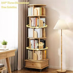 VIYET 68 Étagère rotative à 360° à 6 niveaux, tour en MDF couleur bois avec roulettes et tiroir (rangement peu encombrant pour la maison/le bureau)