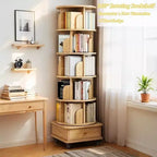 VIYET 68 Étagère rotative à 360° à 6 niveaux, tour en MDF couleur bois avec roulettes et tiroir (rangement peu encombrant pour la maison/le bureau)