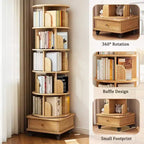 VIYET 68 Étagère rotative à 360° à 6 niveaux, tour en MDF couleur bois avec roulettes et tiroir (rangement peu encombrant pour la maison/le bureau)