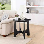 25 Modern Round End Table with Woodgrain Finish, Cross-Leg Accent Side Table for Living Room or Small Spaces-Panipeachy