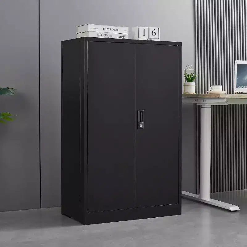 MAYEERTY Armoire de rangement pliable en métal noir avec serrure, étagère réglable pour la maison, le bureau, l'école, le garage