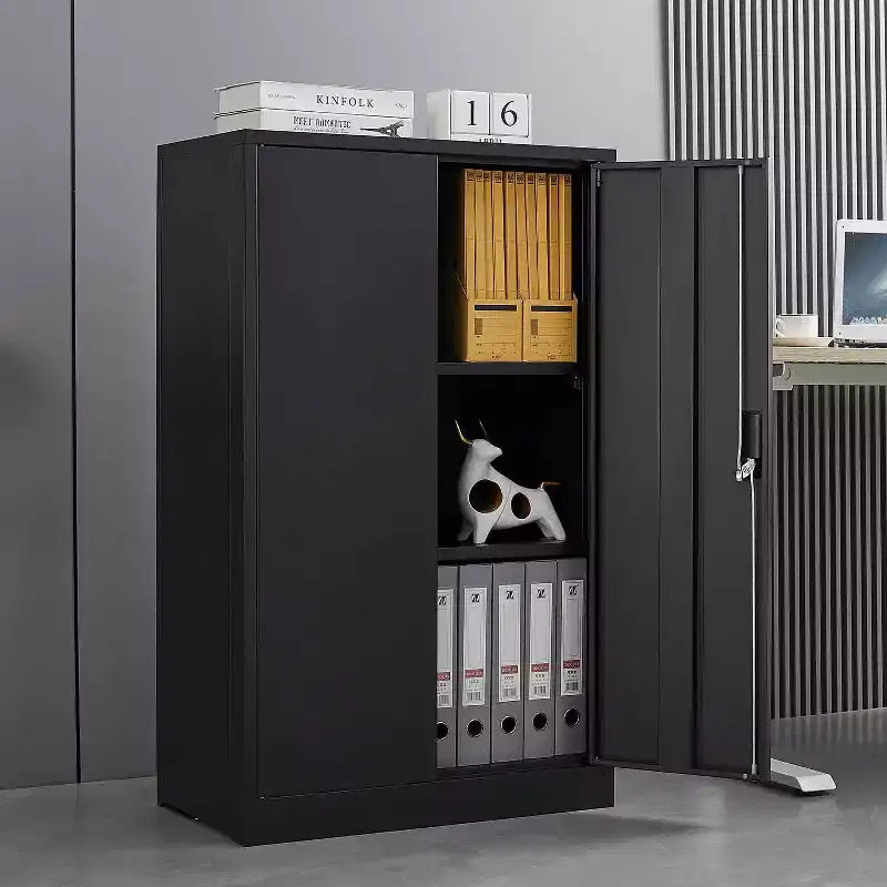 MAYEERTY Armoire de rangement pliable en métal noir avec serrure, étagère réglable pour la maison, le bureau, l'école, le garage