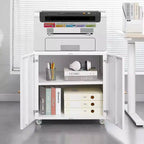 MAYEERTY Meuble de rangement mobile blanc en métal pour imprimante, avec étagère réglable et roulettes