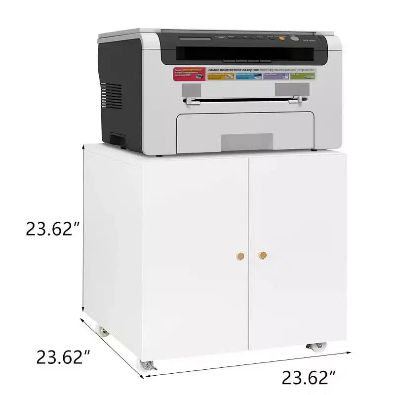 MAYEERTY Meuble de rangement mobile blanc en métal pour imprimante, avec étagère réglable et roulettes