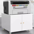 MAYEERTY Meuble de rangement mobile blanc en métal pour imprimante, avec étagère réglable et roulettes