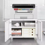 MAYEERTY Meuble de rangement mobile blanc en métal pour imprimante, avec étagère réglable et roulettes