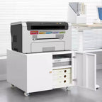 MAYEERTY Meuble de rangement mobile blanc en métal pour imprimante, avec étagère réglable et roulettes