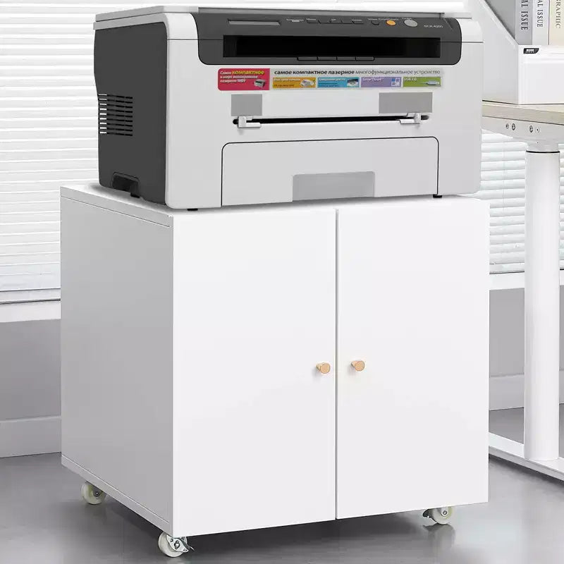 MAYEERTY Meuble de rangement mobile blanc en métal pour imprimante, avec étagère réglable et roulettes