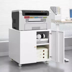 MAYEERTY Meuble de rangement mobile blanc en métal pour imprimante, avec étagère réglable et roulettes