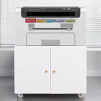 MAYEERTY Meuble de rangement mobile blanc en métal pour imprimante, avec étagère réglable et roulettes