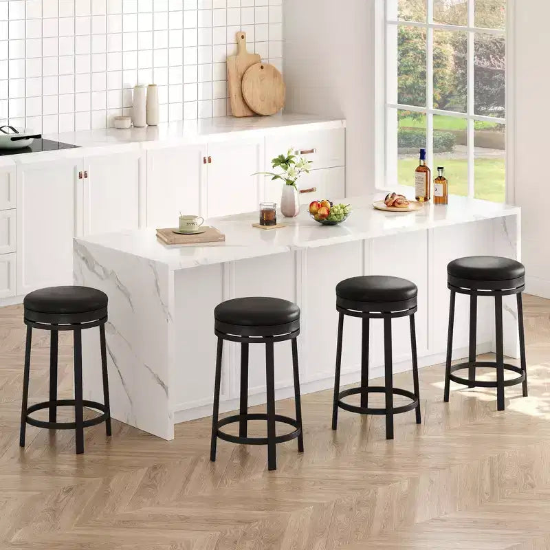 COZONY Set of 4 24 Swivel Bar Stools, Modern Backless PU Leather Stools with Footrest & Metal Frame for Kitchen Island