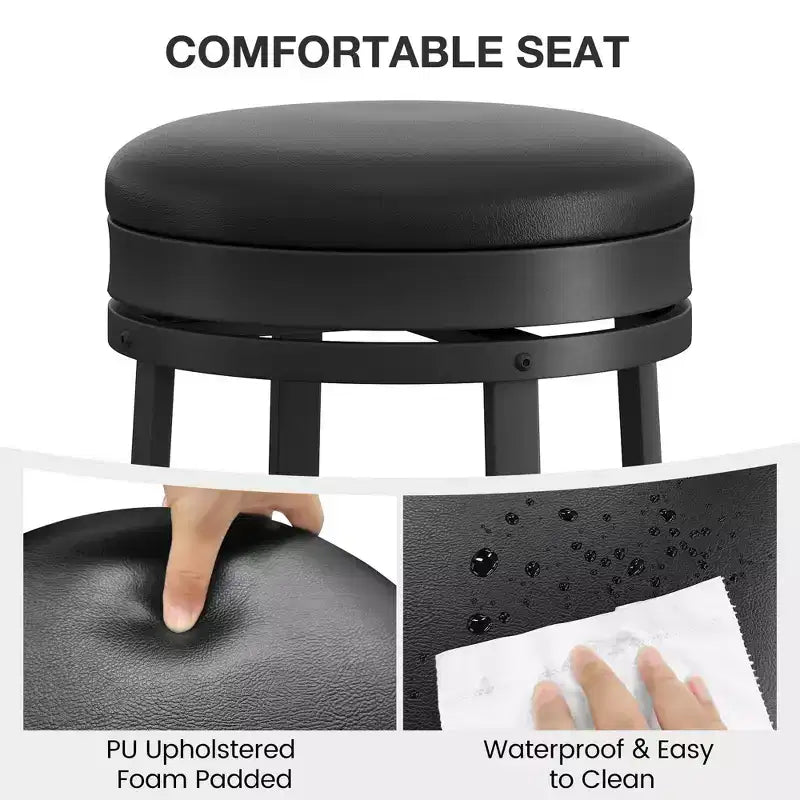 COZONY Lot de 4 tabourets de bar pivotants de 61 cm, tabourets modernes sans dossier en cuir PU avec repose-pieds et structure en métal pour îlot de cuisine
