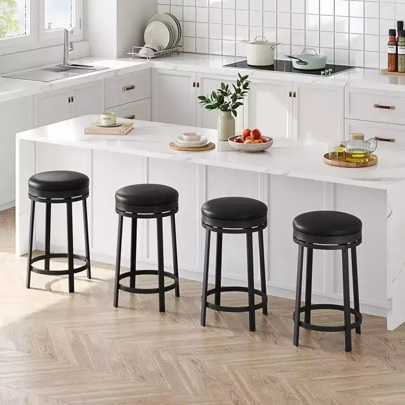 COZONY Lot de 4 tabourets de bar pivotants de 61 cm, tabourets modernes sans dossier en cuir PU avec repose-pieds et structure en métal pour îlot de cuisine