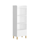 VIYET 51 Kids 4-Tier Bookcase, White MDF+Pine Legs Storage Organizer w/ Anti-Tipping Device (Nursery/Playroom Display Rack)